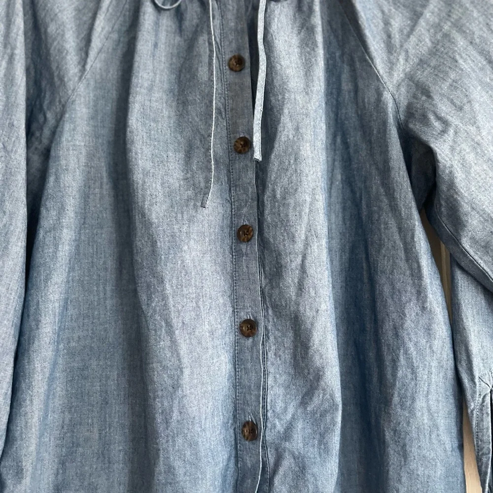 J. Crew Blue Button-Front Peasant Blouse with Tie Neck - Picture 5 of 6